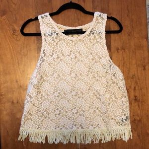 Patterson Kincaid light cream tank with tassels, size M